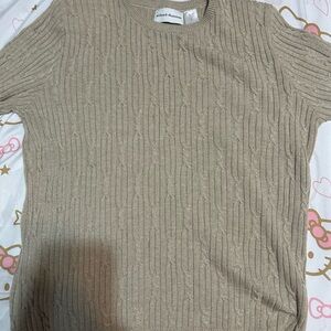 Alfred Dunner Taupe Cable Knit Sweater
